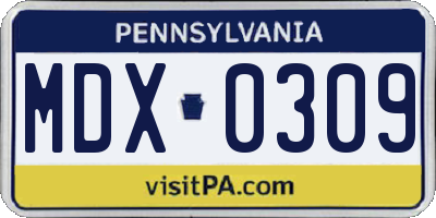 PA license plate MDX0309