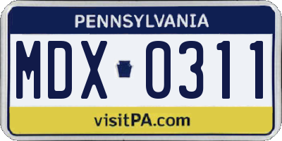 PA license plate MDX0311
