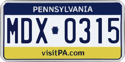 PA license plate MDX0315