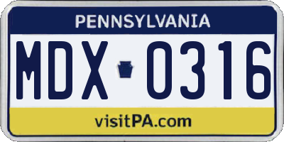 PA license plate MDX0316