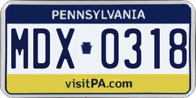 PA license plate MDX0318