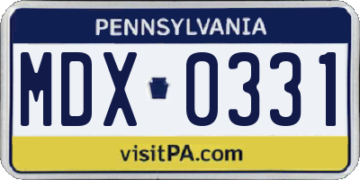 PA license plate MDX0331