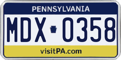 PA license plate MDX0358
