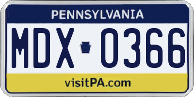 PA license plate MDX0366