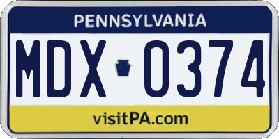 PA license plate MDX0374