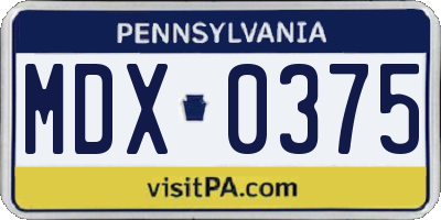 PA license plate MDX0375