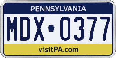 PA license plate MDX0377