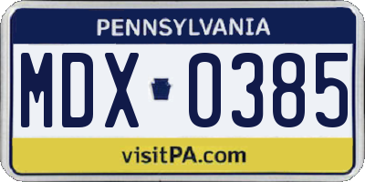 PA license plate MDX0385