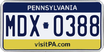 PA license plate MDX0388