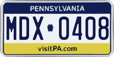 PA license plate MDX0408