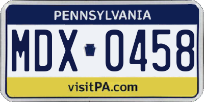 PA license plate MDX0458