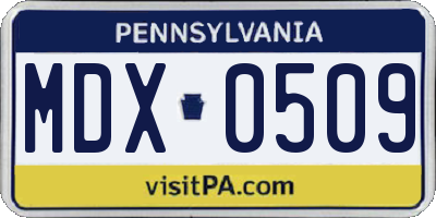 PA license plate MDX0509