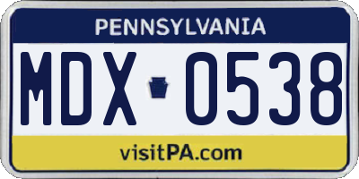 PA license plate MDX0538