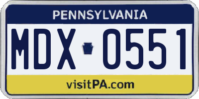 PA license plate MDX0551