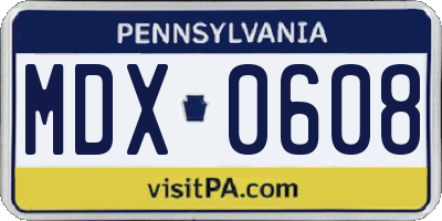 PA license plate MDX0608