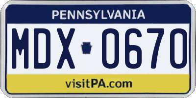 PA license plate MDX0670