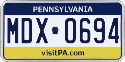 PA license plate MDX0694