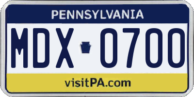 PA license plate MDX0700