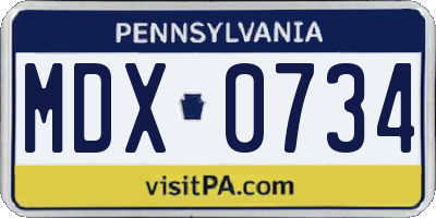 PA license plate MDX0734