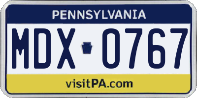 PA license plate MDX0767