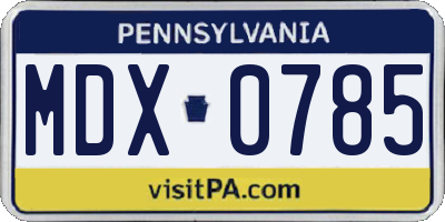 PA license plate MDX0785