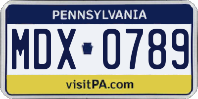 PA license plate MDX0789