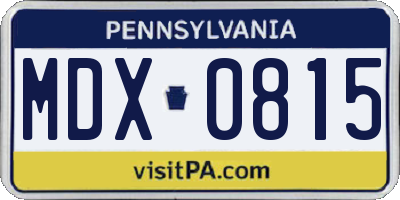 PA license plate MDX0815