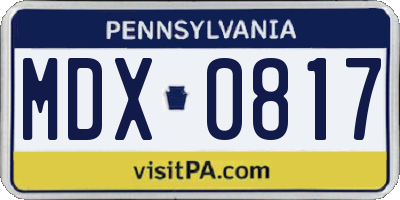 PA license plate MDX0817