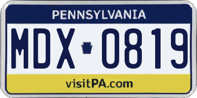 PA license plate MDX0819