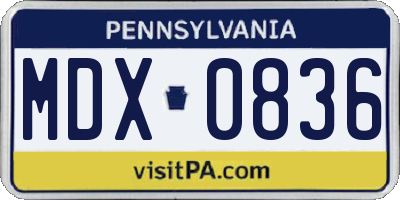PA license plate MDX0836