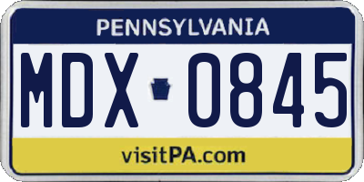 PA license plate MDX0845