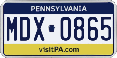 PA license plate MDX0865