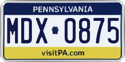 PA license plate MDX0875