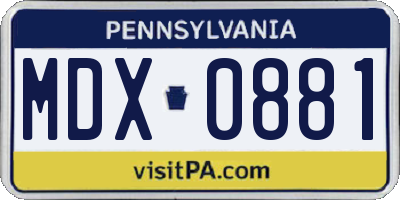 PA license plate MDX0881