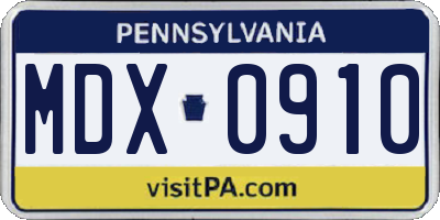 PA license plate MDX0910