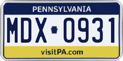 PA license plate MDX0931