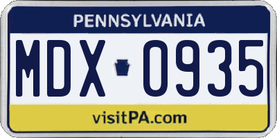 PA license plate MDX0935