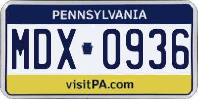 PA license plate MDX0936