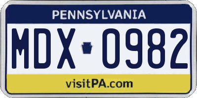 PA license plate MDX0982