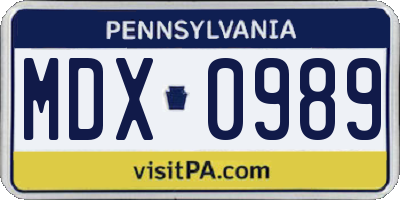 PA license plate MDX0989