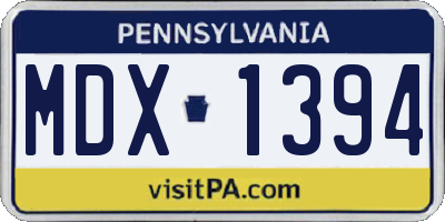 PA license plate MDX1394