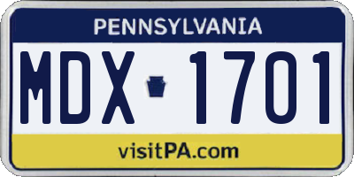 PA license plate MDX1701
