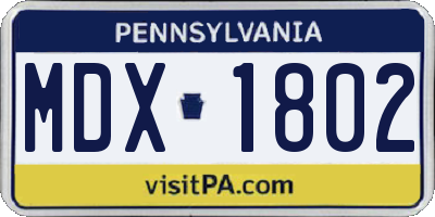 PA license plate MDX1802