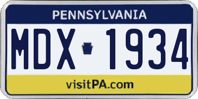 PA license plate MDX1934