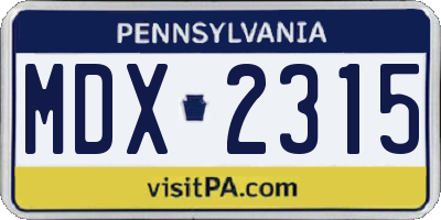 PA license plate MDX2315