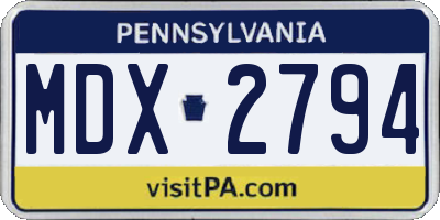PA license plate MDX2794