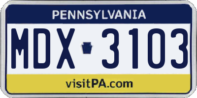 PA license plate MDX3103