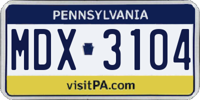 PA license plate MDX3104