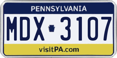 PA license plate MDX3107
