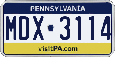PA license plate MDX3114